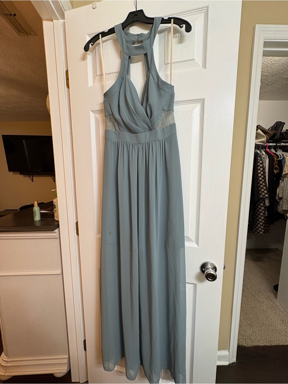 BCBGeneration Slate Blue Halter Maxi Dress